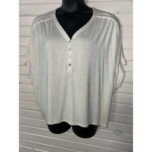 Chicos Sz 4 (XXL) Beige Linen Blend Dolman Sleeve Knit Top V-Neck EUC